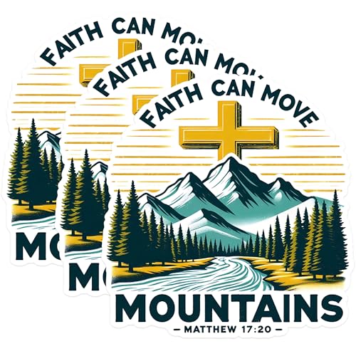 (3 Pack) Faith Can Move Mountains Decals - Christian Laptop Stickers - Inspirational Quote Decals - 3 Inches On Longest Side - Easy Peel & Apply - Made in USA - 3MCS1633
