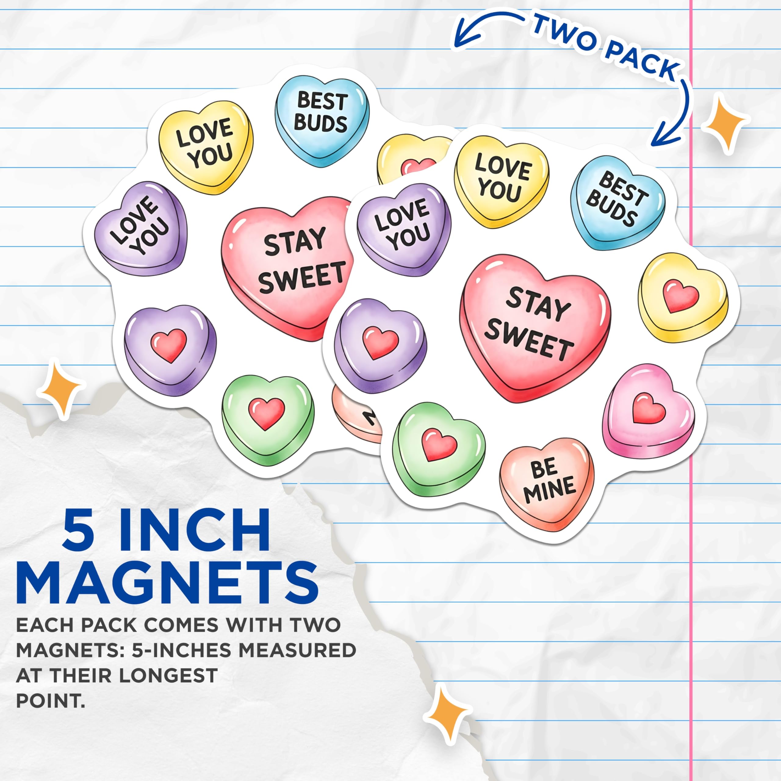 (2 Pack) Candy Heart Magnets - Valentine Magnet - Sweet Talk Magnet - 5" On Longest Side - Premium Magnet - for Cars, Refrigerators, Toolboxes, Lockers - Made in USA - MAG18645