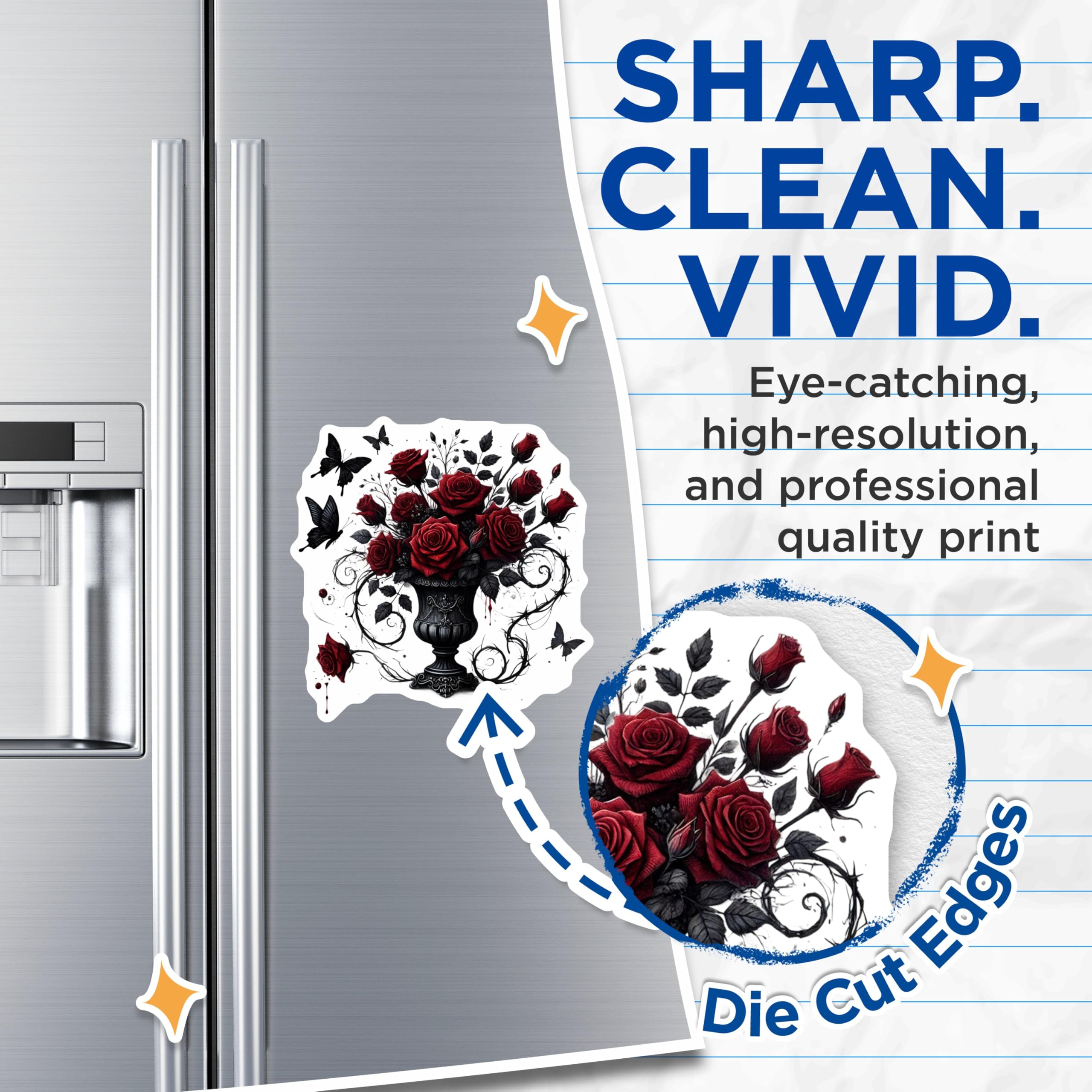 (2 Pack) Gothic Roses Magnets - Dark Butterfly - Floral Bouquets Decorative Magnets - 5" On Longest Side - Premium Magnet - for Cars, Refrigerators, Toolboxes, Lockers - Made in USA - MAG15521