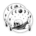 (2 Pack) Skull Snail Stickers - Moon Phases Art - Fantasy Creature Decals- 5" On Longest Side - Sticks to Smooth Flat Surfaces - Made in USA - BMCS16895