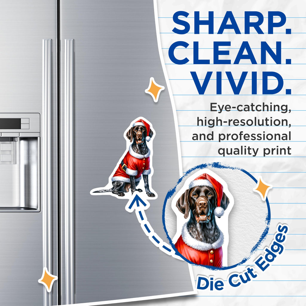 (2 Pack) German Shorthaired Pointer Christmas Magnets - Santa Dog Holiday Decor - GSP Pet Lover Present - 5 Inches On Longest Side - Thick Durable Magnet - Made in USA - MAG30083