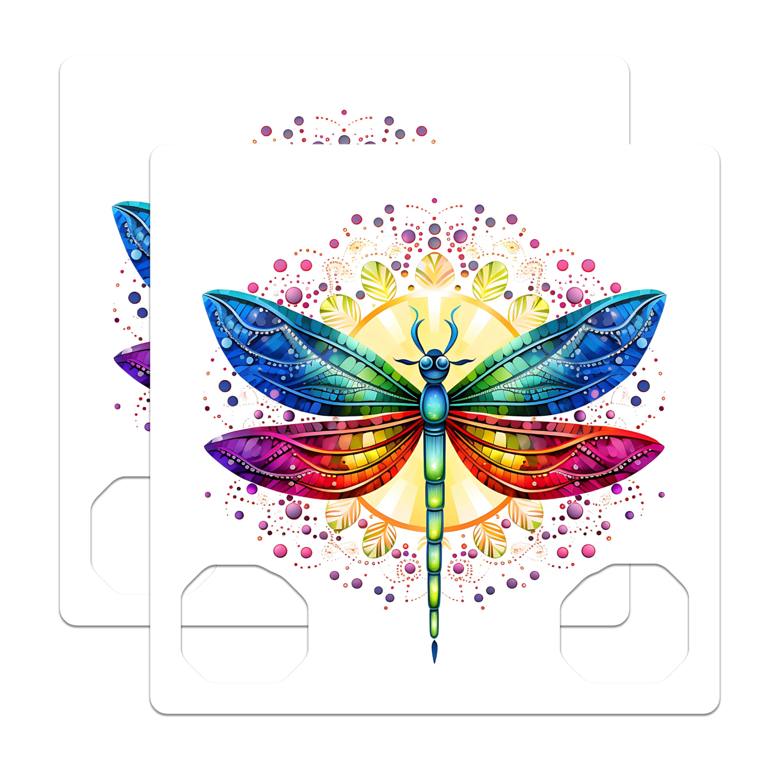 (2 Pack) Rainbow Dragonfly Magnets - Vibrant Mandala Art - Spiritual Home Decor Accent - 5 Inches On Longest Side - Thick Durable Magnet - Made in USA - MAG23220