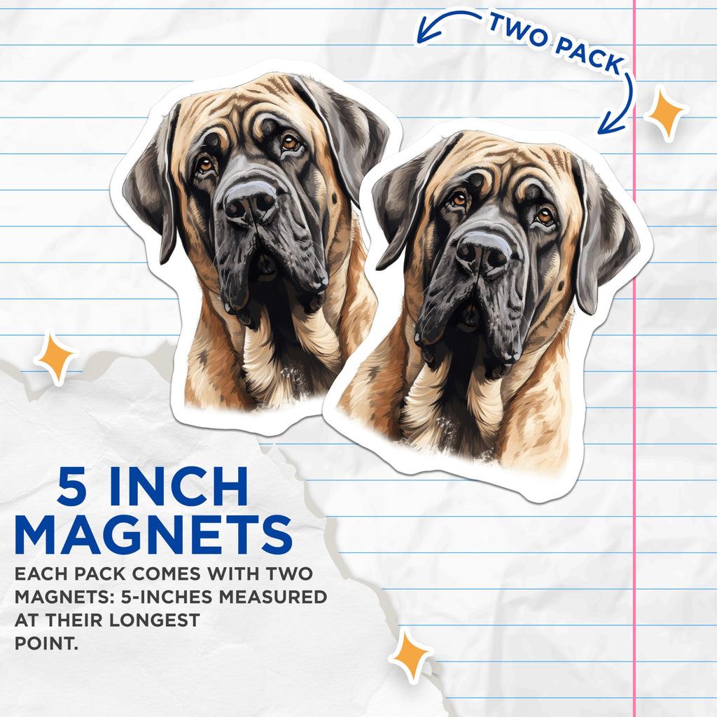 (2 Pack) Mastiff Dog Magnets - Large Breed Pet Portrait - Fawn Mastiff Decor for Dog Owner - 5 Inches On Longest Side - Thick Durable Magnet - Made in USA - MAG26832