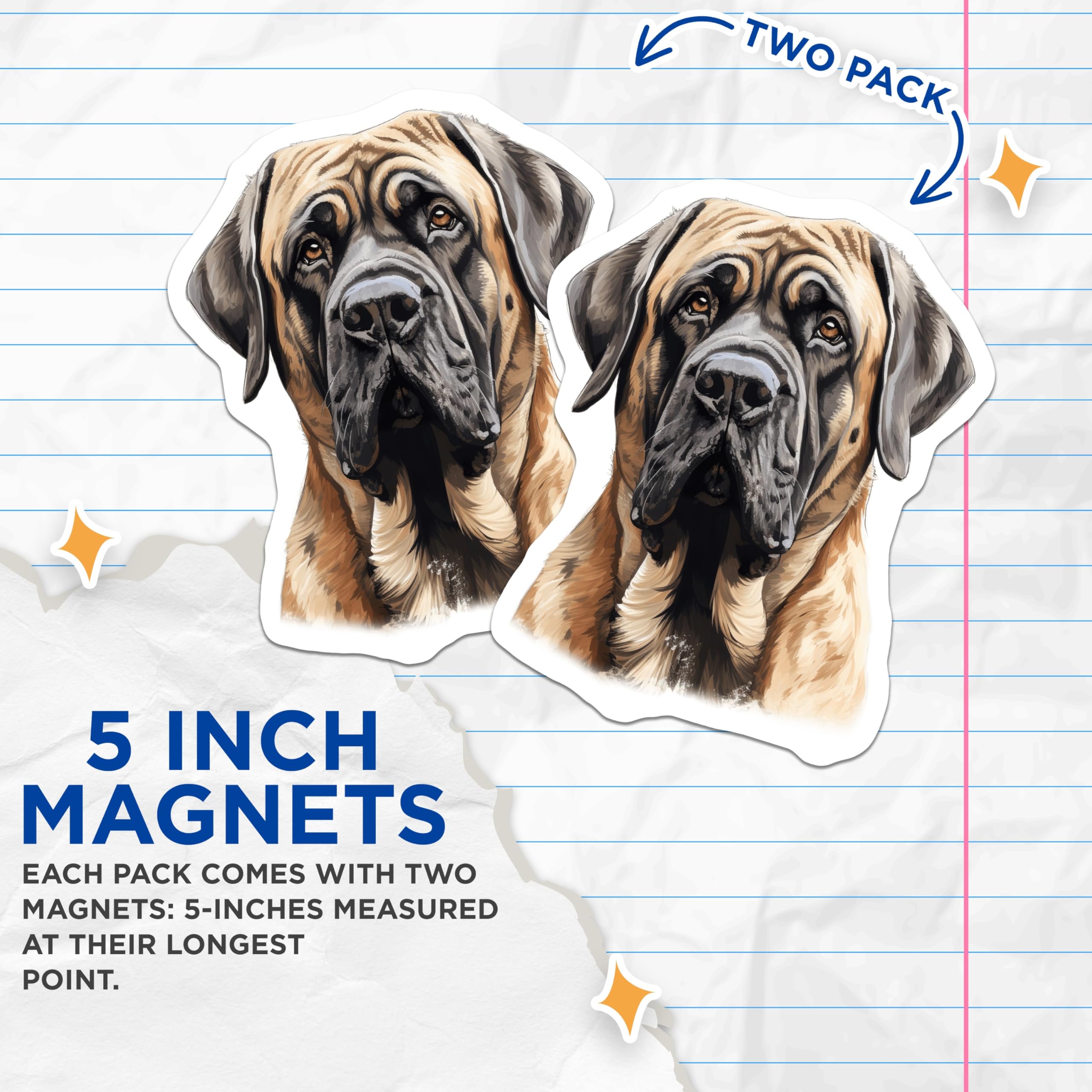 (2 Pack) Mastiff Dog Magnets - Large Breed Pet Portrait - Fawn Mastiff Decor for Dog Owner - 5 Inches On Longest Side - Thick Durable Magnet - Made in USA - MAG26832