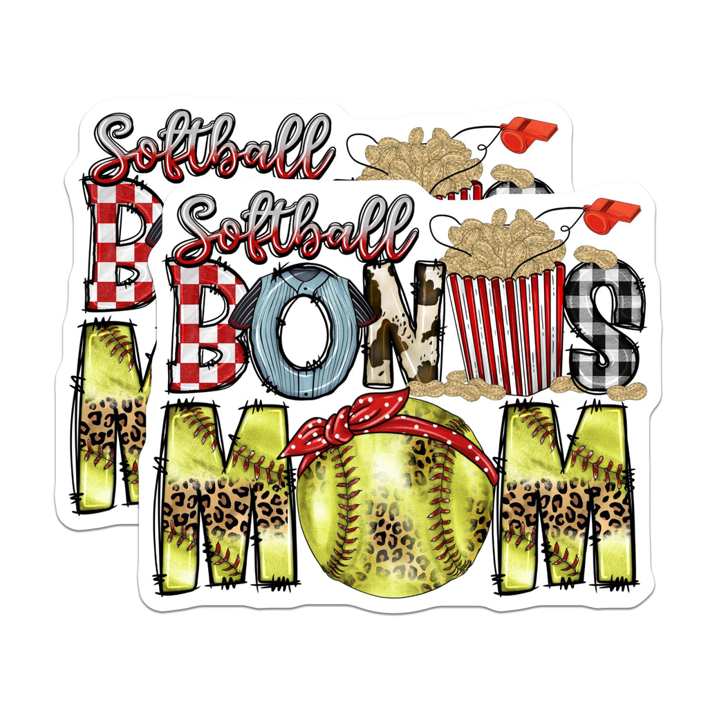 (2 Pack) Softball Bonus Mom Magnets - Leopard Print Sports Fan - Game Day Team Step Mom Accessory - 5 Inches On Longest Side - Thick Durable Magnet - Made in USA - MAG30927