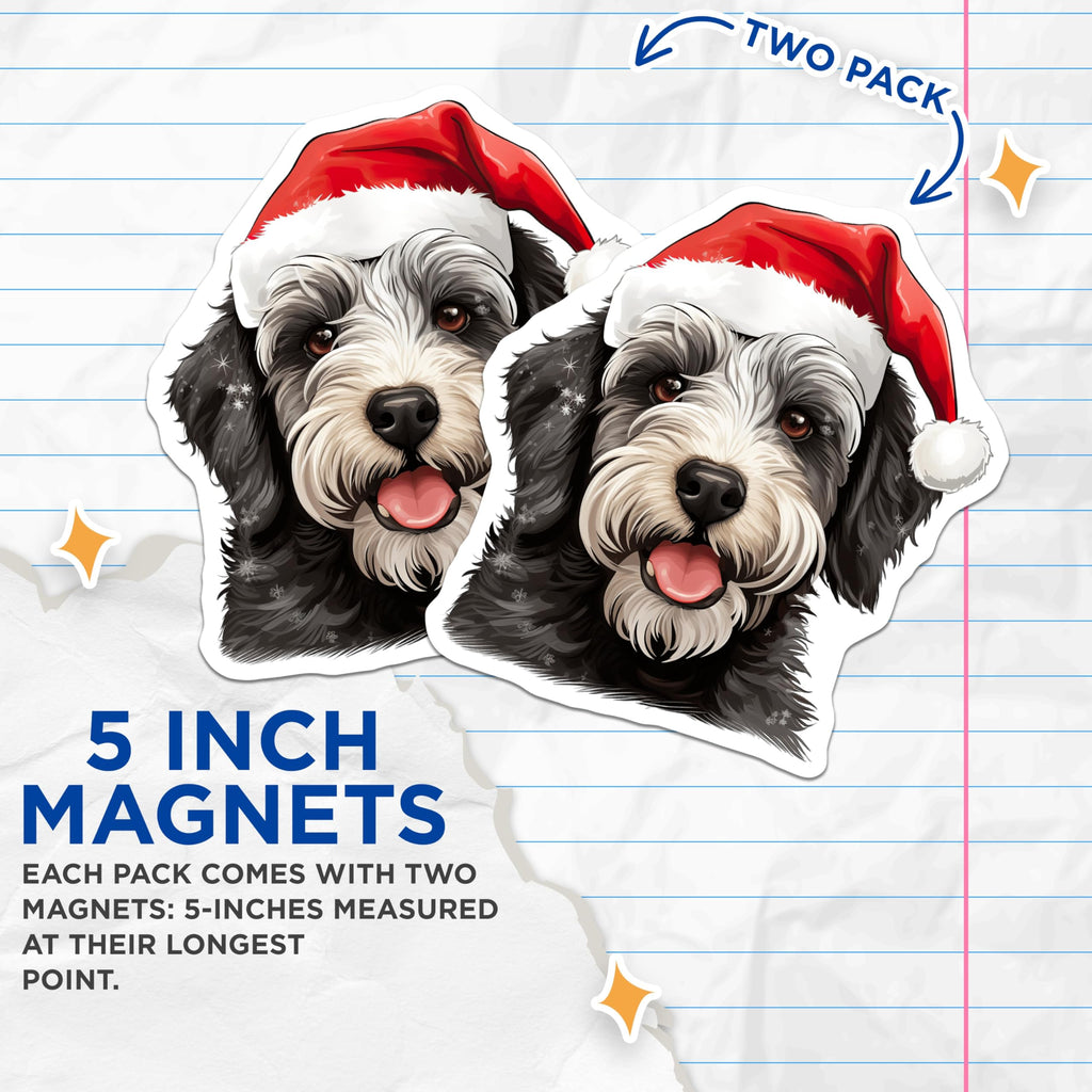 (2 Pack) Santa Dog Magnets - Christmas Puppy Fridge Decor - Holiday Pet Lover Decoration - 5 Inches On Longest Side - Thick Durable Magnet - Made in USA - MAG26141