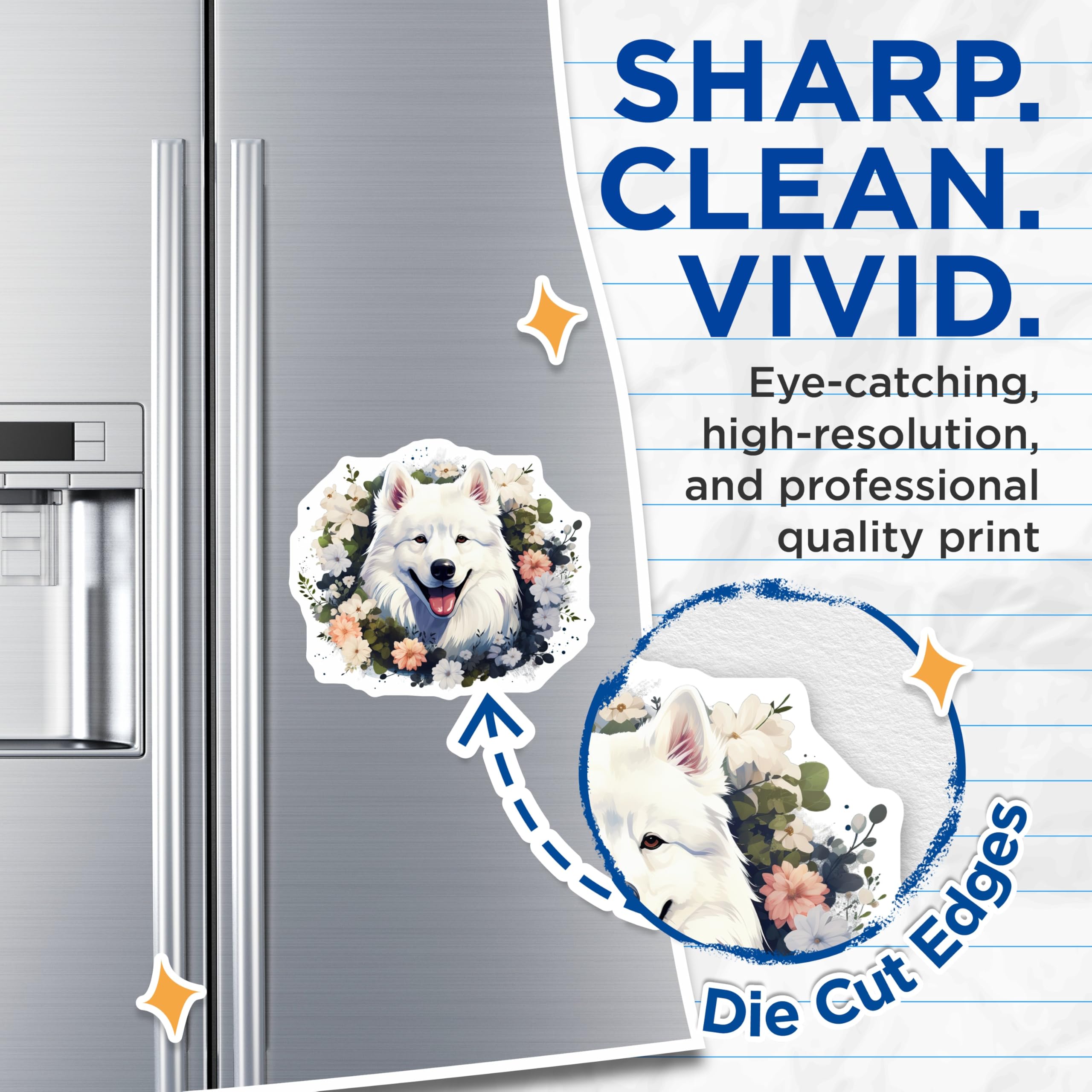 (2 Pack) Samoyed Dog Magnets - Floral Animal Decor - Dog Mom Refrigerator Magnets - 5 Inches On Longest Side - Thick Durable Magnet - Made in USA - MAG27005