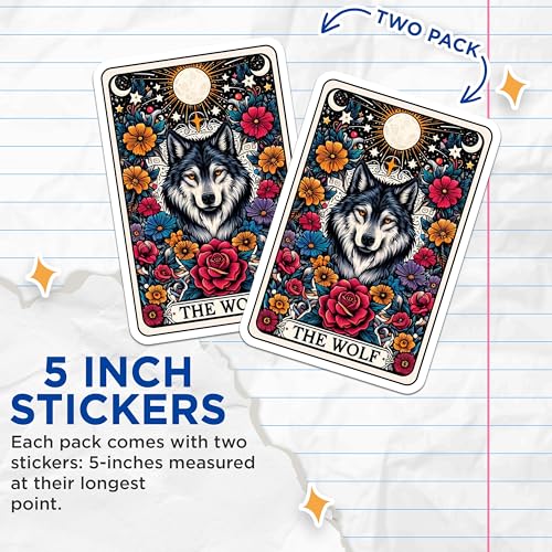 (2 Pack) Wolf Stickers - Botanical Art Stickers - Wildlife Graphic Stickers - Vibrant Flower Wolf Stickers - 5" On Longest Side - Sticks to Smooth Flat Surfaces - Made in USA - BMCS4492