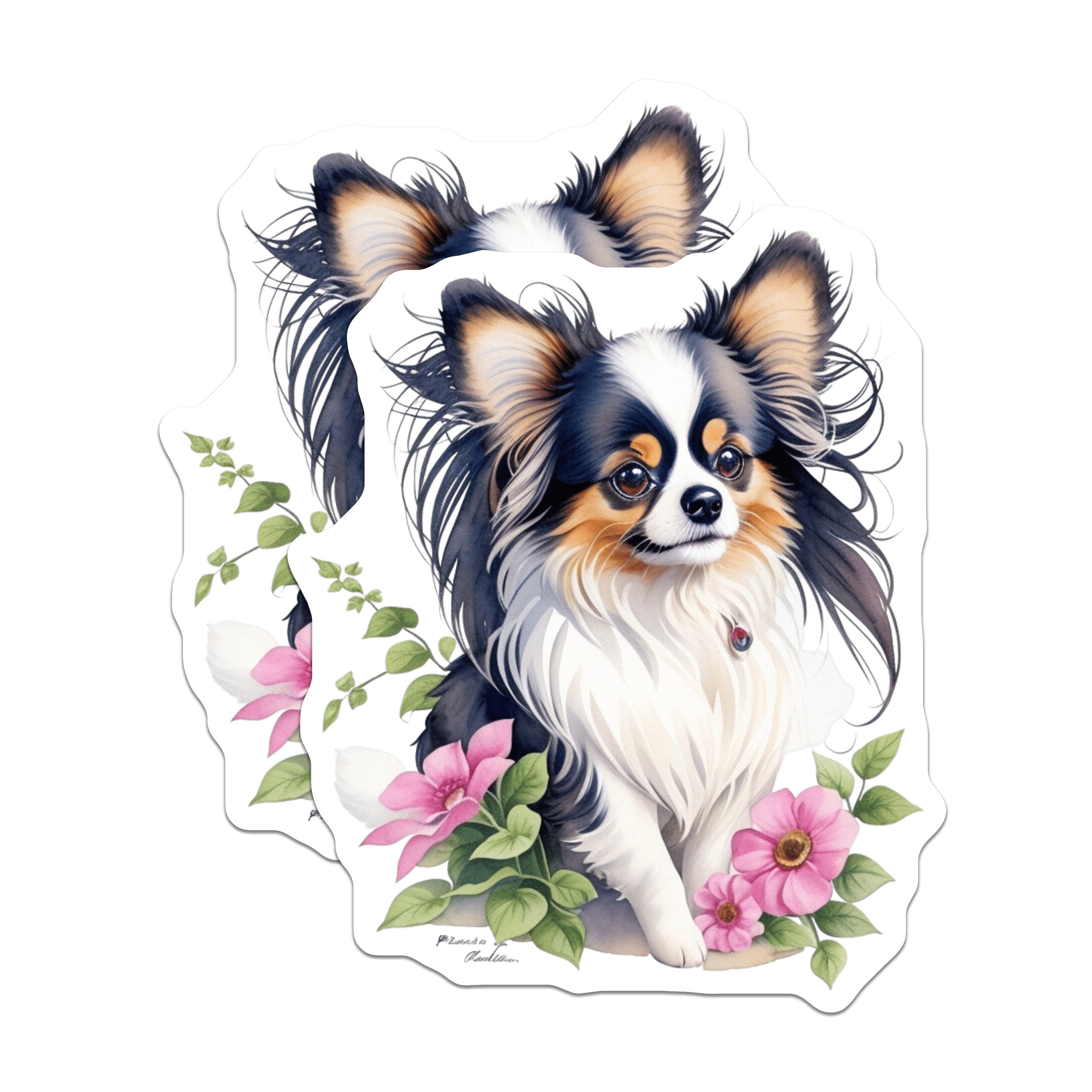 (2 Pack) Long Haired Chihuahua Magnets - Cute Dog Lover Decor - Floral Pet Art Fridge Accent - 5 Inches On Longest Side - Thick Durable Magnet - Made in USA - MAG36008
