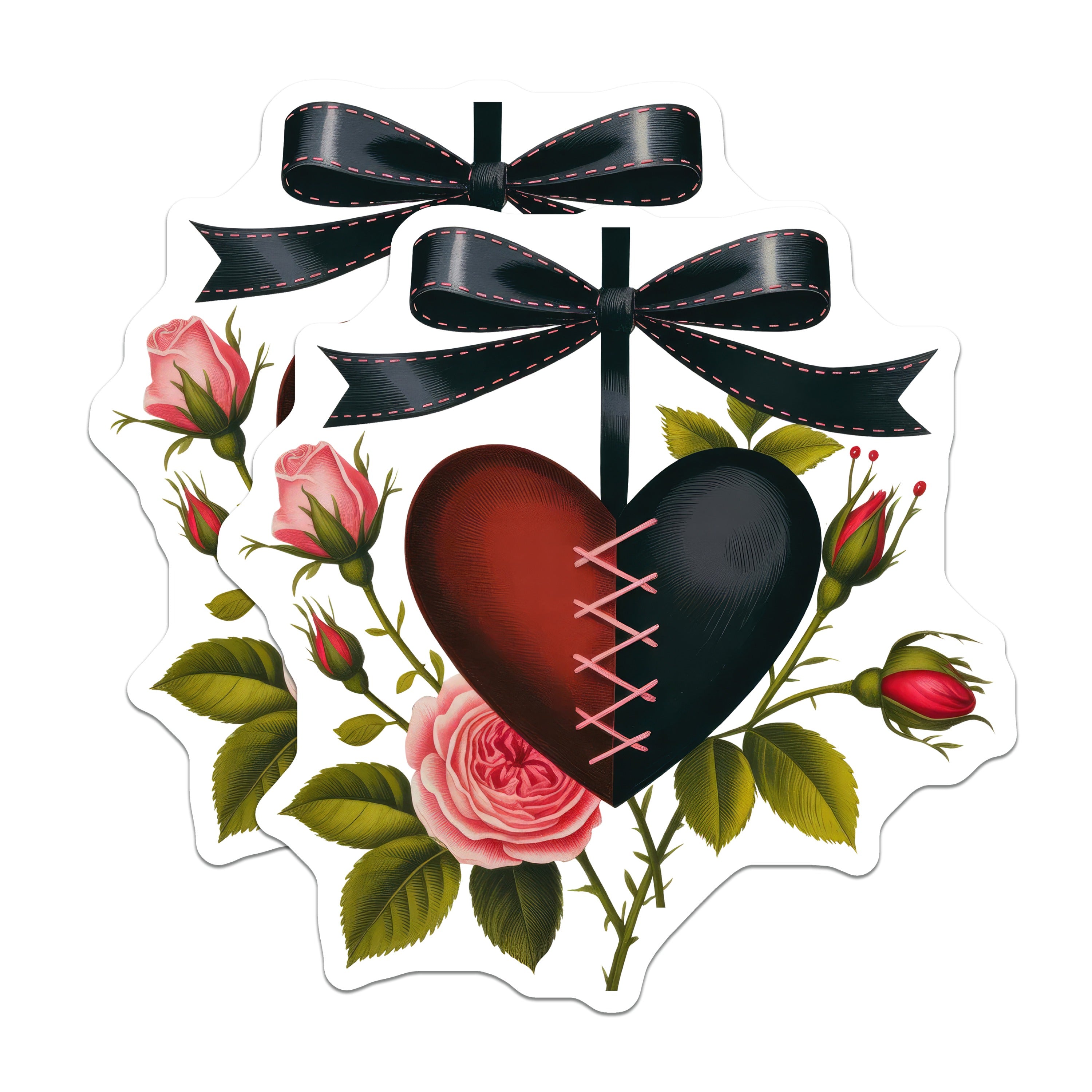 (2 Pack) Stitched Heart Magnets - Gothic Romance Decor - Dark Academia - Emo Aesthetic Art - 5 Inches On Longest Side - Thick Durable Magnet - Made in USA - MAG37190