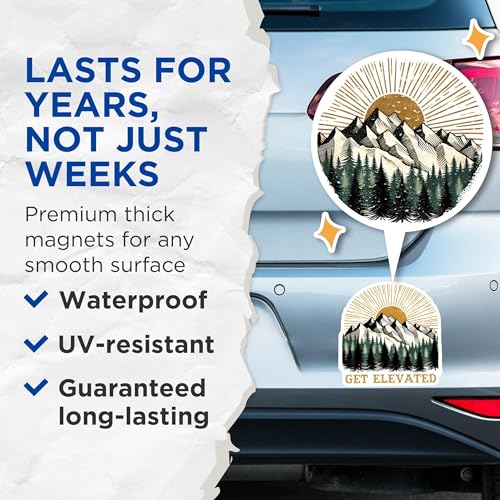 (2 Pack) Get Elevated Magnets - Inspirational Quote Magnets - Mountain Hiking Adventure Magnets - 5" On Longest Side - for Cars, Refrigerators, Toolboxes, Lockers - Made in USA BMCS3268