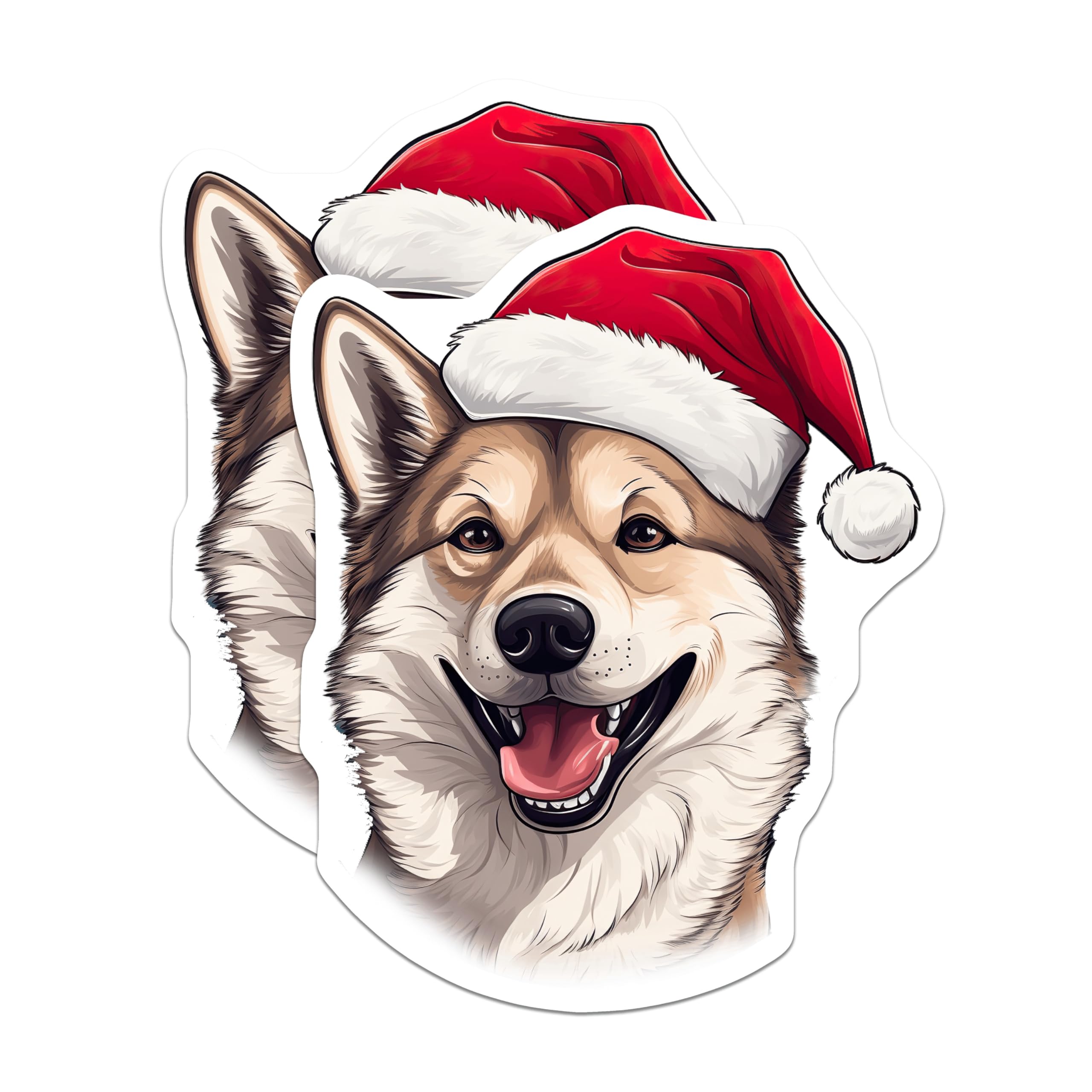 (2 Pack) Christmas Dog Magnets - Santa Hat Shiba Inu - Holiday Pet Decor - 5 Inches On Longest Side - Thick Durable Magnet - Made in USA - MAG27432
