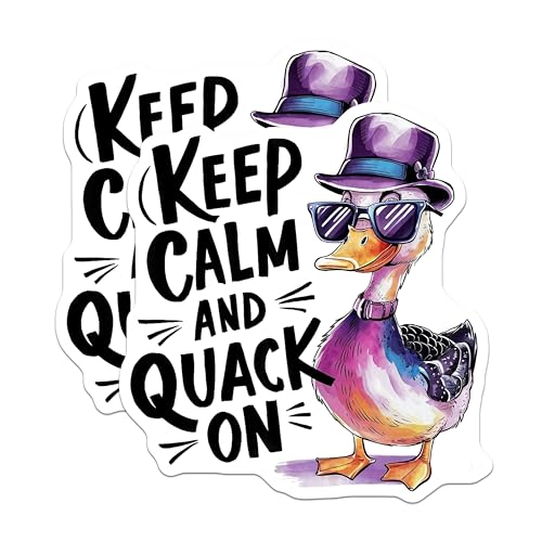 (2 Pack) Keep Calm and Quack On Magnets Magnets - Funny Duck Magnet - Cool Duck Wearing Glasses and Hat Magnet - 5" On Longest Side - Made in USA - Sticks to Refrigerators & Metal Surfaces - MAG8496