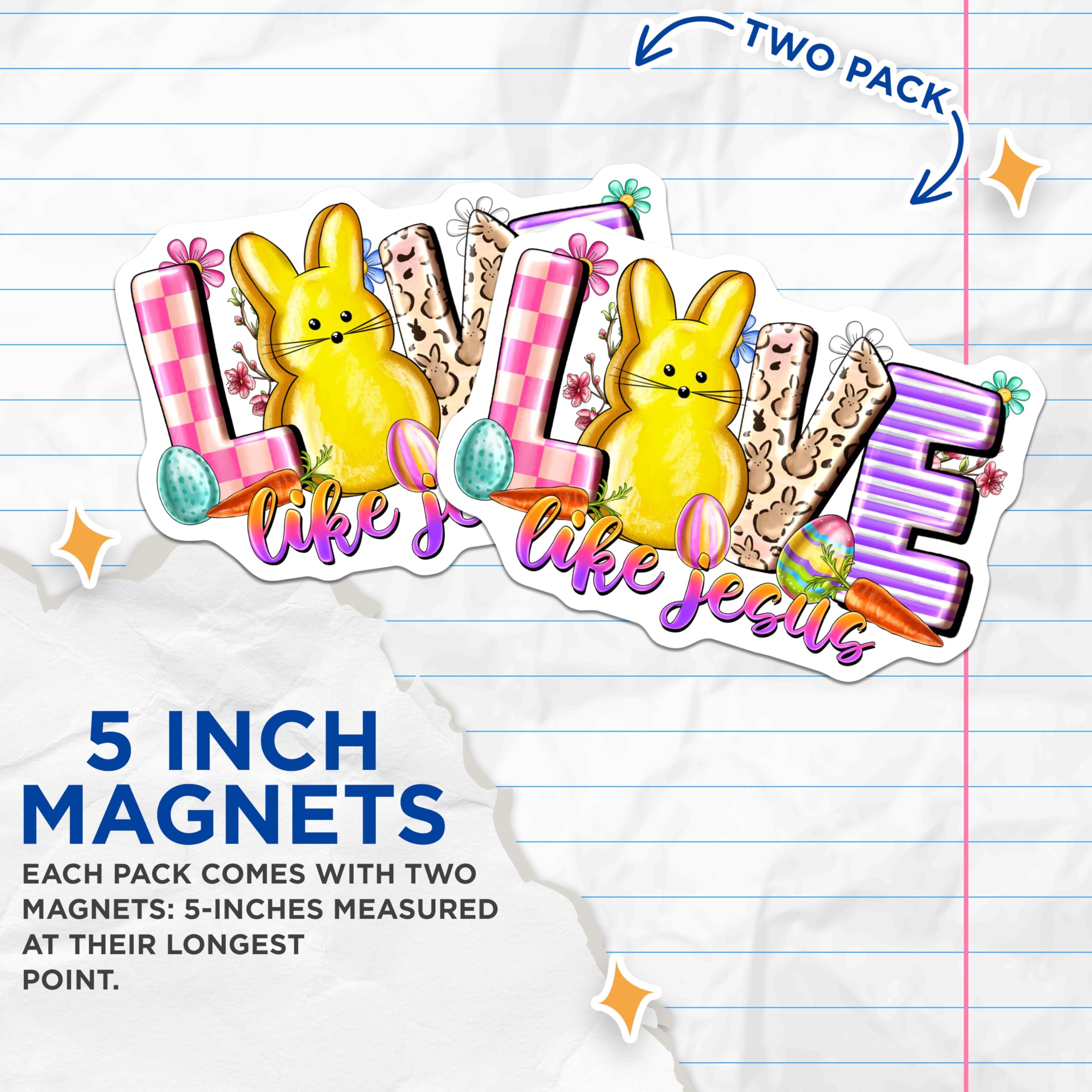 (2 Pack) Love Like Jesus Magnets - Easter Refrigerator Decor - Christian Bunny Spring Faith Refrigerator Magnet - 5 Inches On Longest Side - Thick Durable Magnet - Made in USA - MAG28257
