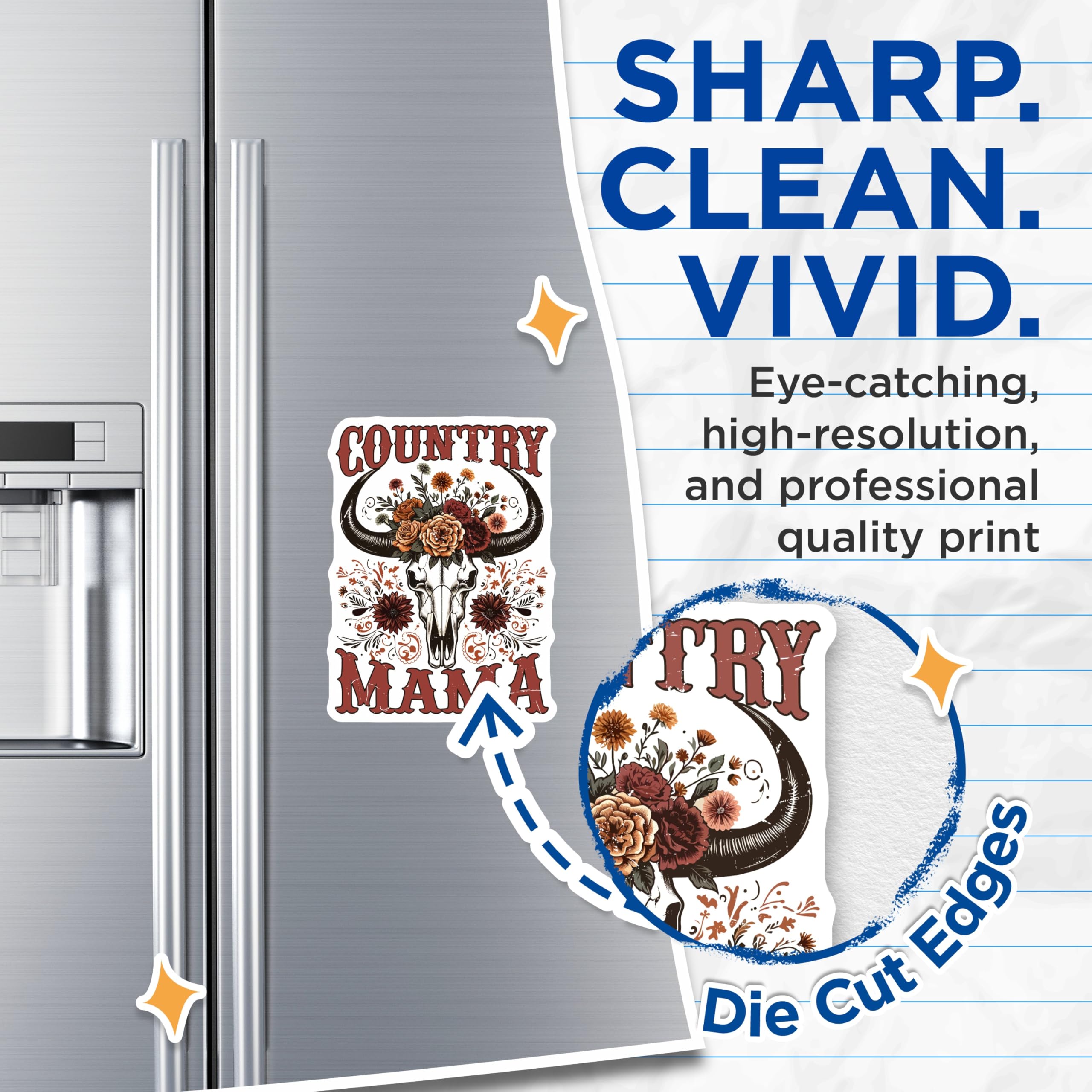 (2 Pack) Country Mama Magnets - Floral Skull - Western Decor - 5" On Longest Side - Premium Magnet - for Cars, Refrigerators, Toolboxes, Lockers - Made in USA - MAG16787