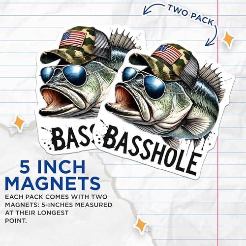 (2 Pack) Humorous Fish Decor for Anglers Magnet - 5" On Longest Side - Sticks to Smooth Flat Surfaces - Made in USA - MAG9854