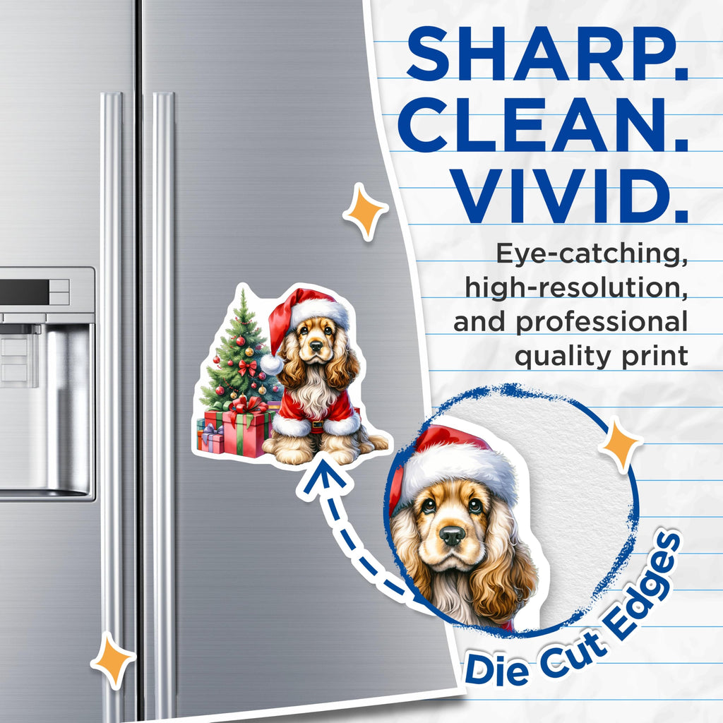 (2 Pack) Cocker Spaniel Christmas Magnets - Santa Dog Holiday Decor - Pet Lover Home Accent - 5 Inches On Longest Side - Thick Durable Magnet - Made in USA - MAG25458