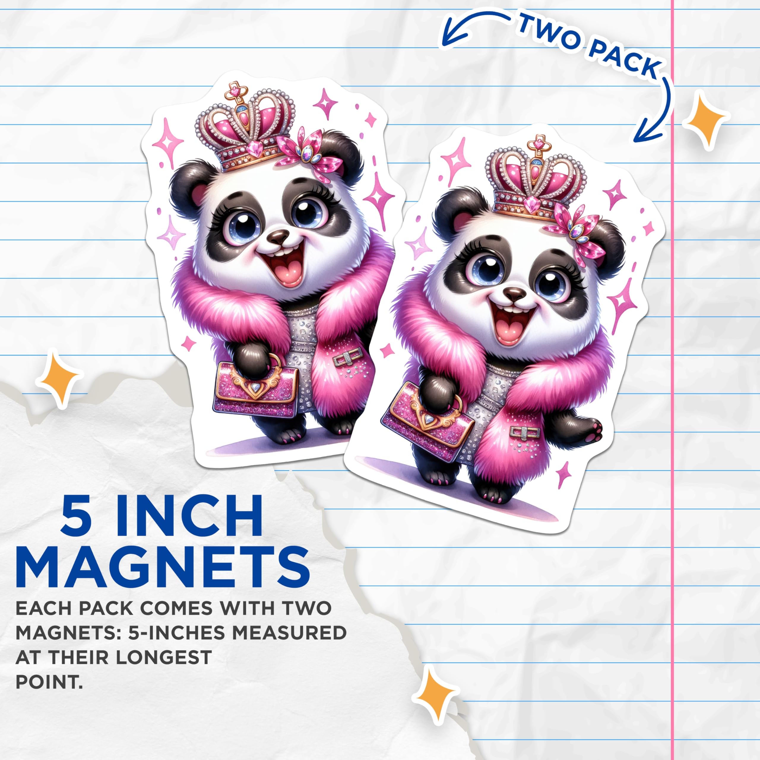 (2 Pack) Cute Panda Magnets - Princess Panda Decor - Adorable Animal Artwork - 5 Inches On Longest Side - Thick Durable Magnet - Made in USA - MAG20187