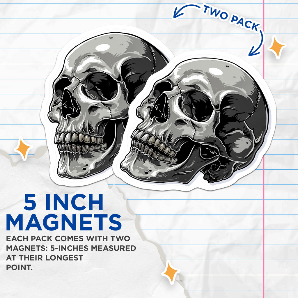 (2 Pack) Gothic Skull Magnets - Edgy Human Skeleton Art - Macabre Anatomy Decor for Halloween - 5 Inches On Longest Side - Thick Durable Magnet - Made in USA - MAG36524