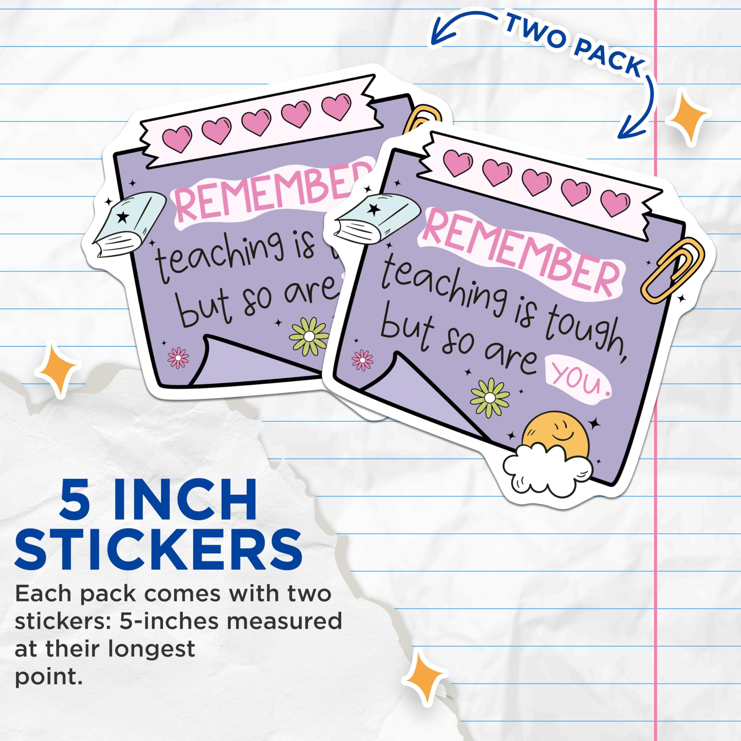 (2 Pack) Remember Teaching is Tough Stickers - Teacher Appreciation - Reflective Inspirational - 5" On Longest Side - Sticks to Smooth Flat Surfaces - Made in USA - BMCS4437
