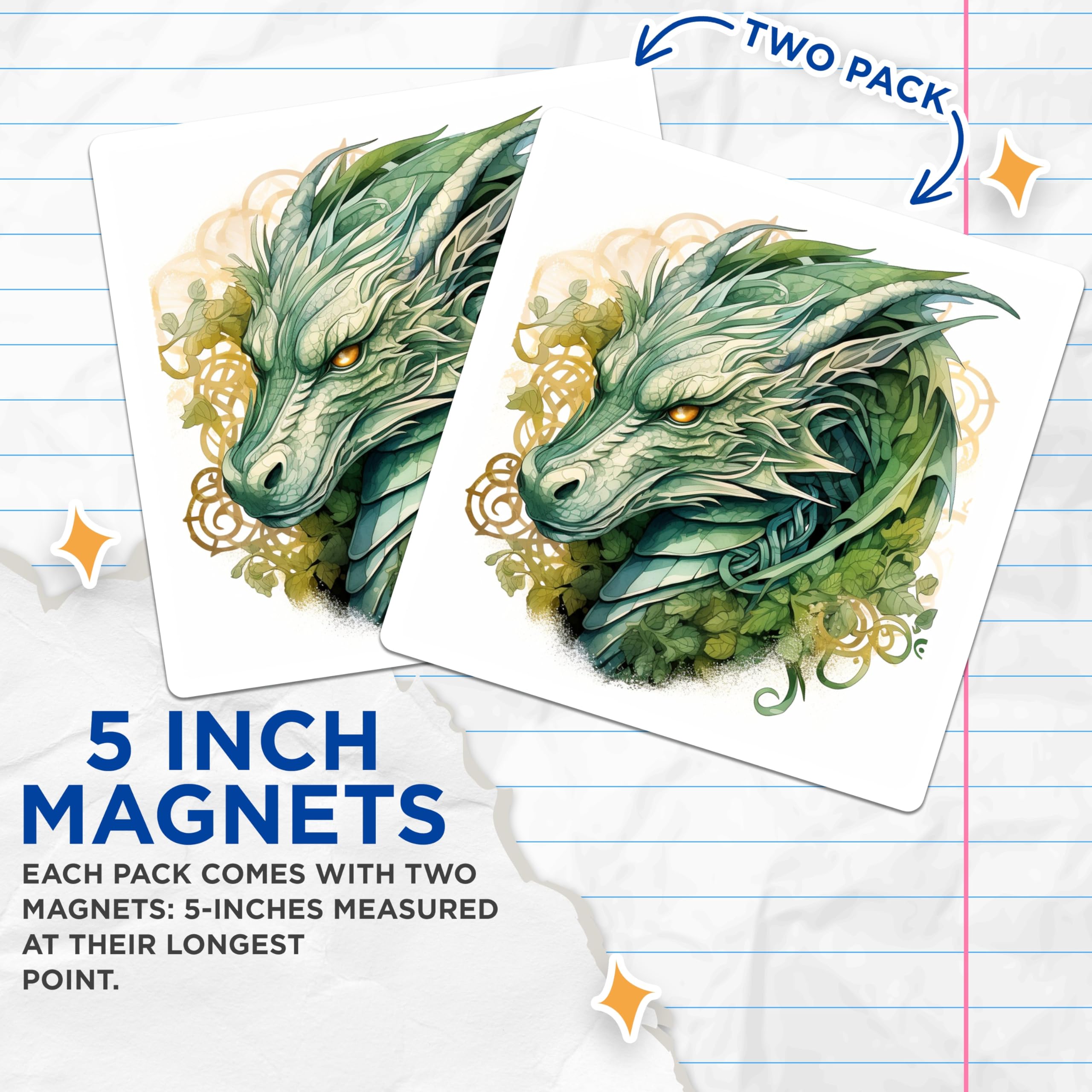 (2 Pack) Green Dragon Magnets - Celtic Fantasy Decor - Mythical Creature Art - 5 Inches On Longest Side - Thick Durable Magnet - Made in USA - MAG25122