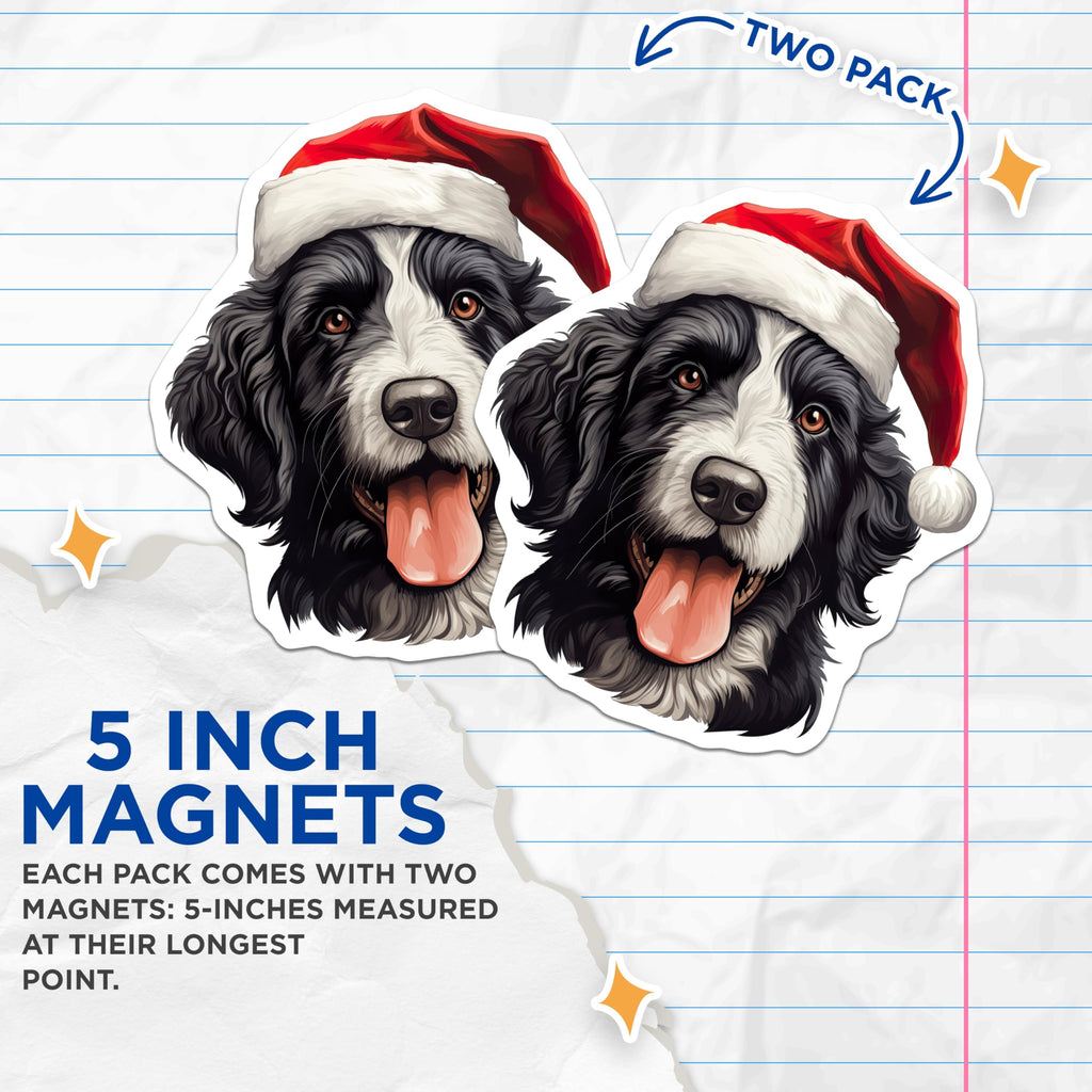 (2 Pack) Christmas Dog Magnets - Santa Hat Border Collie Art - Festive Pet Refrigerator Decor - Winter Holiday Animal Magnet - 5 Inches On Longest Side - Thick Durable Magnet - Made in USA - MAG23470