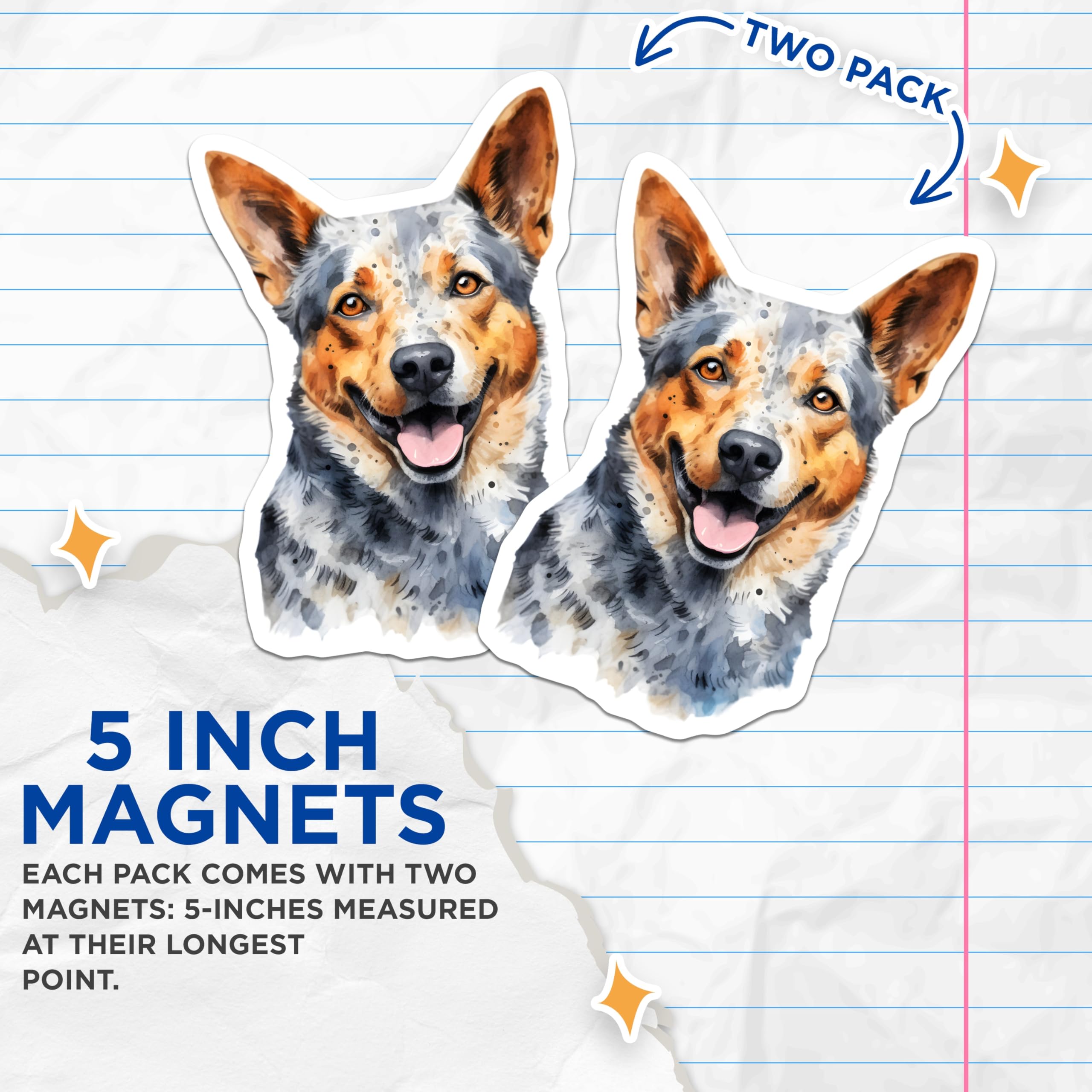 (2 Pack) Australian Cattle Dog Magnets - Blue Heeler Watercolor - Pet Parent Home Decor - 5 Inches On Longest Side - Thick Durable Magnet - Made in USA - MAG28360