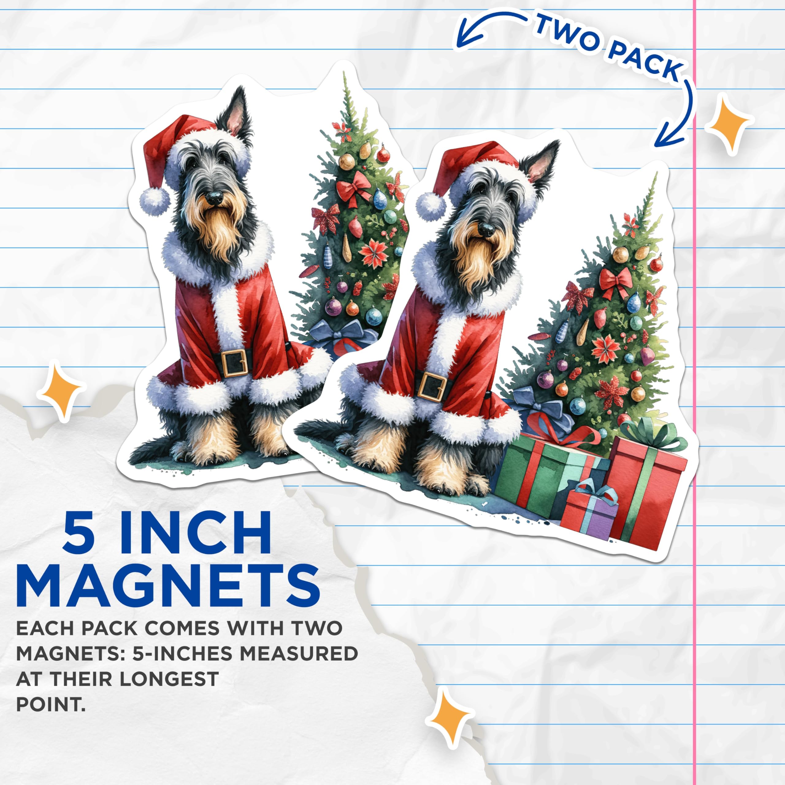 (2 Pack) Watercolor Santa Dog Magnets - Festive Pet Holiday Decor - Christmas Schnauzer Art - 5 Inches On Longest Side - Thick Durable Magnet - Made in USA - MAG26267