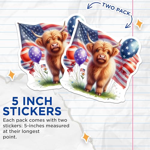(2 Pack) Cute Cow Stickers - American Flag - Patriotic Balloons - 5" On Longest Side - Sticks to Smooth Flat Surfaces - Made in USA - BMCS6376