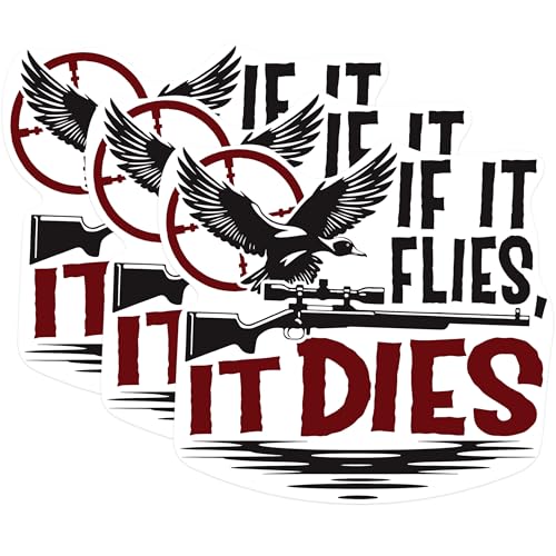 (3 Pack) Hunting Decals - Duck Hunting - If It Flies It Dies Decals - 3 Inches On Longest Side - Easy Peel & Apply - Made in USA - 3MCS1078