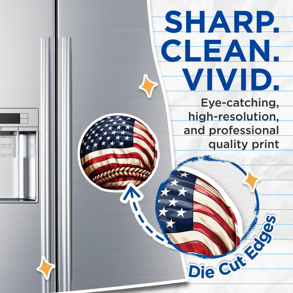 (2 Pack) American Flag Baseball Magnets - Patriotic Sports Fan - July 4th Decor for Dad - 5 Inches On Longest Side - Thick Durable Magnet - Made in USA - MAG39967