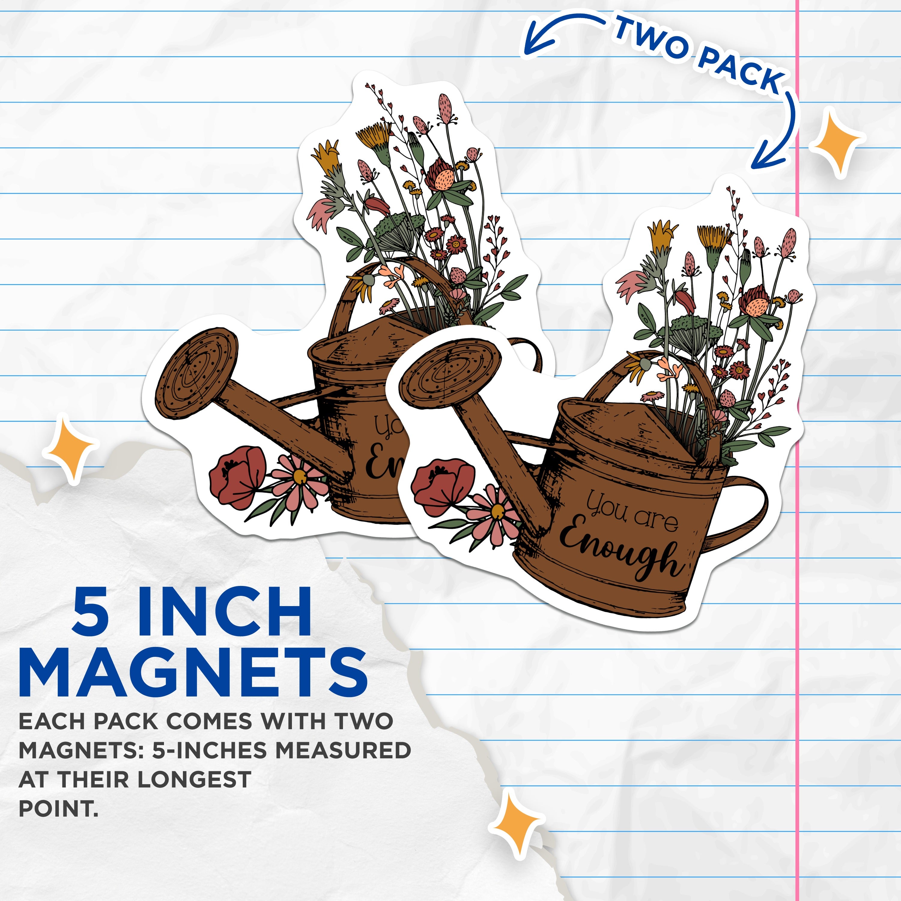 (2 Pack) Watering Can Magnets - Wildflower Affirmation - Inspirational Kitchen Decor - 5 Inches On Longest Side - Thick Durable Magnet - Made in USA - MAG36775
