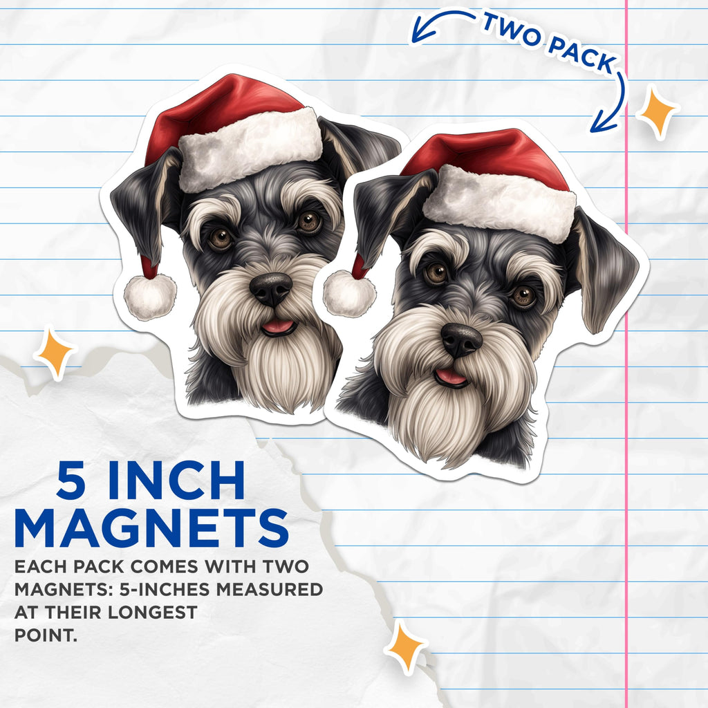 (2 Pack) Schnauzer Christmas Magnets - Adorable Santa Hat Schnauzer Dog - Festive Refrigerator and Home Decor - 5 Inches On Longest Side - Thick Durable Magnet - Made in USA - MAG24993