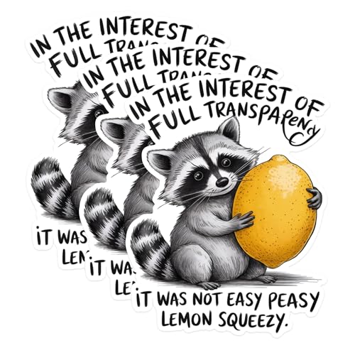 (3 Pack) Raccoon Lemon Decals - Funny Animal Stickers - Laptop Water Bottle Decal - 3 Inches On Longest Side - Easy Peel & Apply - Made in USA - 3MCS1799