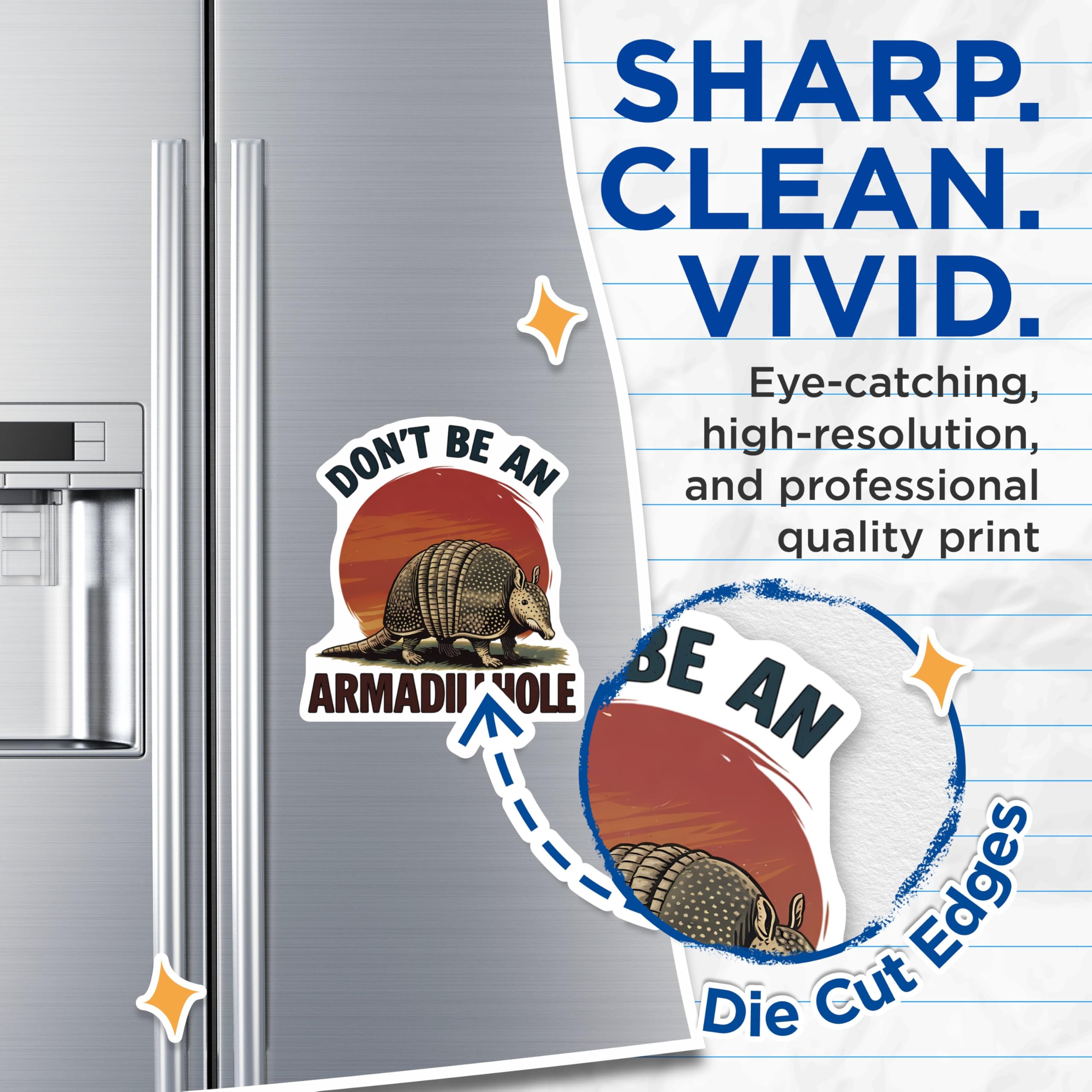 (2 Pack) Armadillhole Funny Armadillo Magnets - Animal Pun Sarcasm Humor - Unique Refrigerator Locker Decor - 5 Inches On Longest Side - Thick Durable Magnet - Made in USA - MAG22682