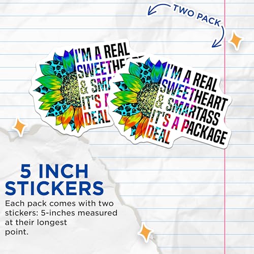 (2 Pack) Funny Quote Stickers - Sunflower Design - Colorful Decorative Stickers - 5" On Longest Side - Sticks to Smooth Flat Surfaces - Made in USA - BMCS4103