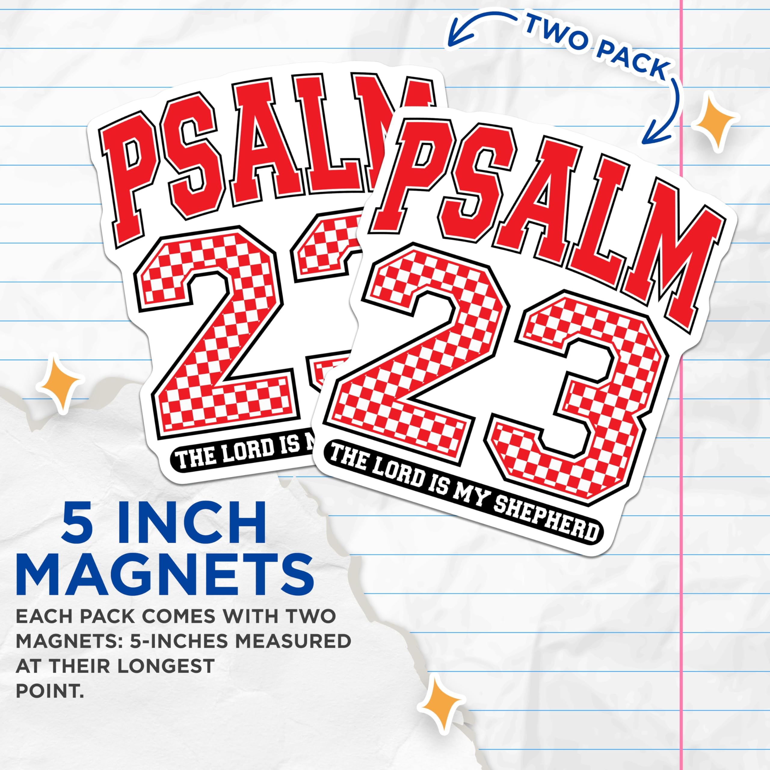 (2 Pack) Psalm 23 Magnets - Lord My Shepherd - Bible Verse Faith Decor - Christian Inspirational Quote - 5 Inches On Longest Side - Thick Durable Magnet - Made in USA - MAG25444