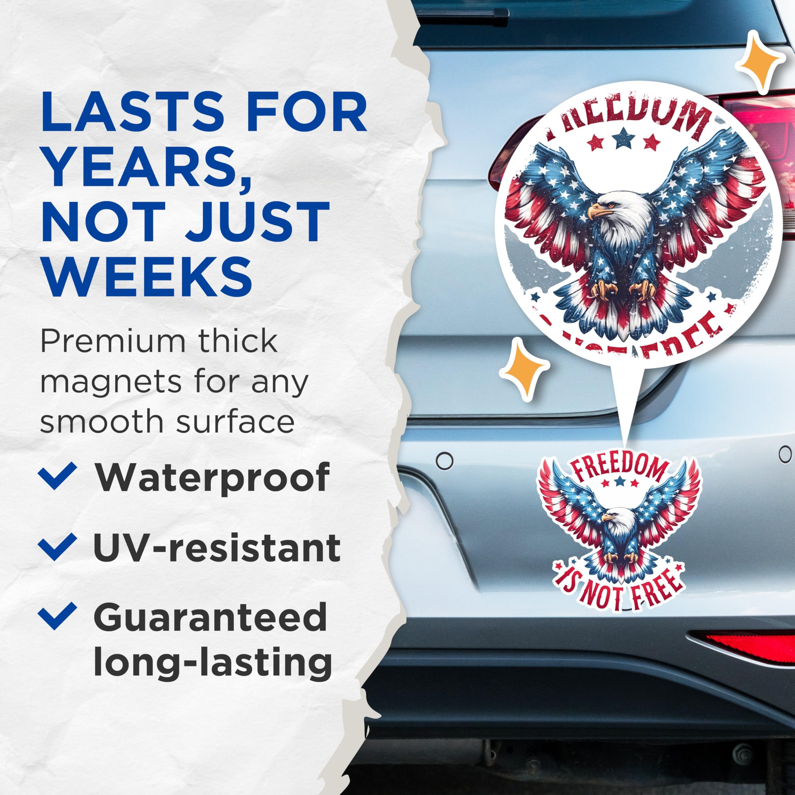 (2 Pack) Freedom is Not Free Magnets - Patriotic Eagle Magnets - American Flag Magnets - Bald Eagle Fridge Magnets- 5" On Longest Side - for Fridges, Toolboxes, Cars - Made in USA - MAG2703