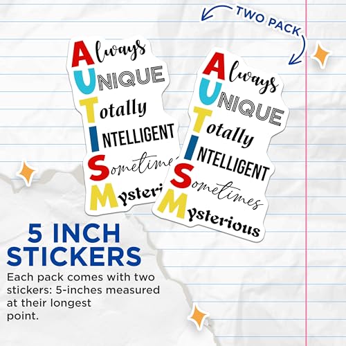 (2 Pack) Autism Awareness Stickers - Unique Inspirational Stickers - Intelligent Motivational Stickers - 5" On Longest Side - Sticks to Any Smooth Flat Surface - Made in USA - BMCS3211