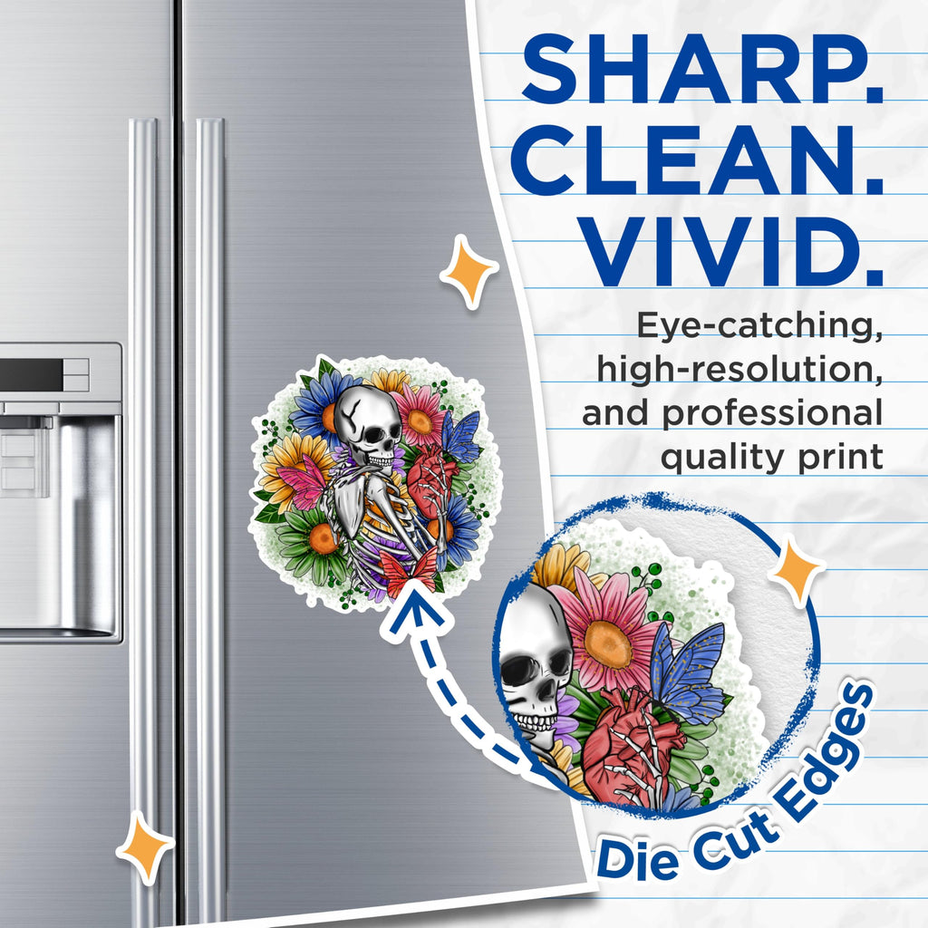 (2 Pack) Skull with Flowers Magnets - Skeleton and Floral Magnets - Unique Art Magnets for Home or Office- 5" On Longest Side - for Fridges, Toolboxes, Cars - Made in USA - MAG3049
