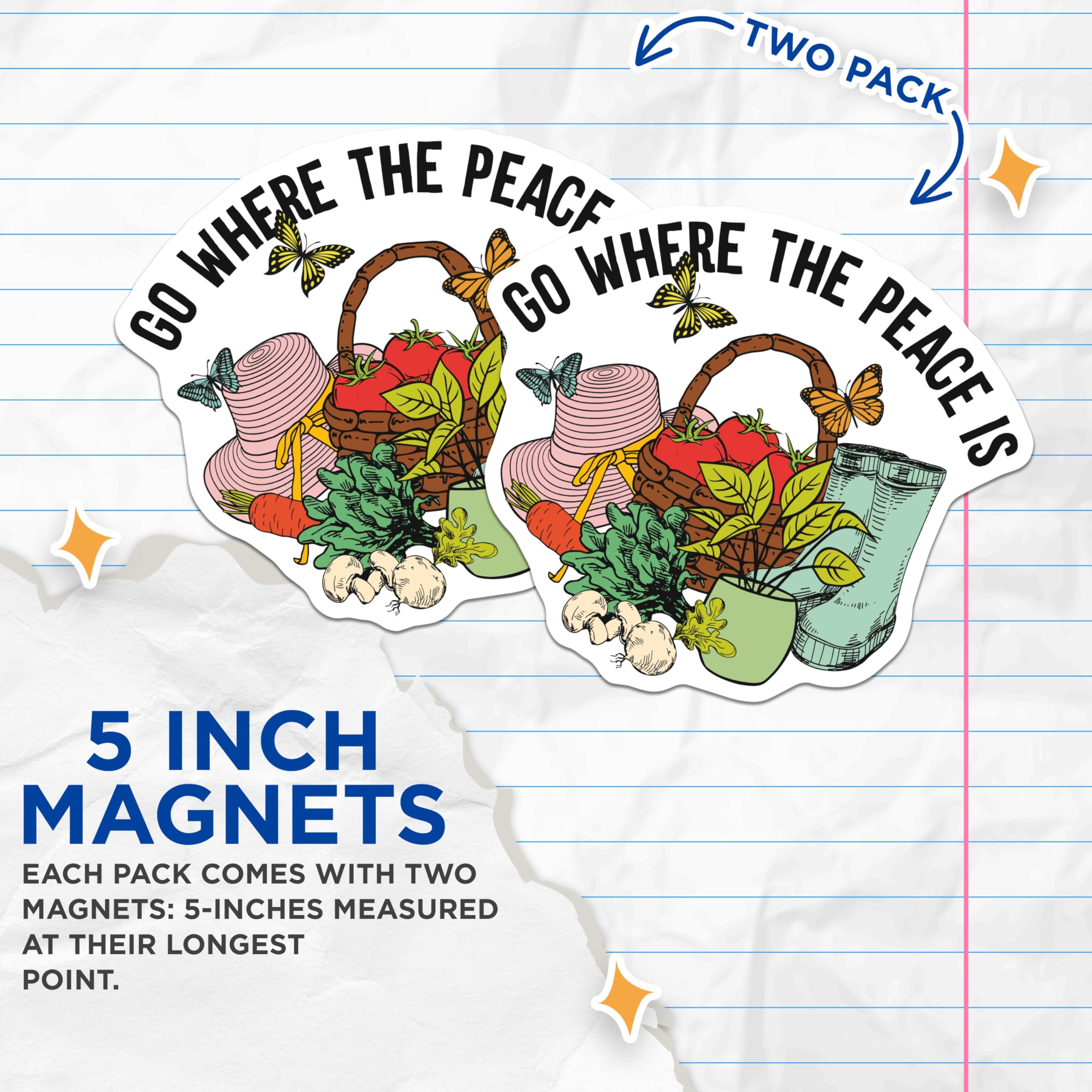 (2 Pack) Go Where Peace is Magnets - Garden Decor Magnets - Nature Scene Fridge Magnets - 5" On Longest Side - Premium Magnet - for Cars, Refrigerators, Toolboxes, Lockers - Made in USA - MAG17501