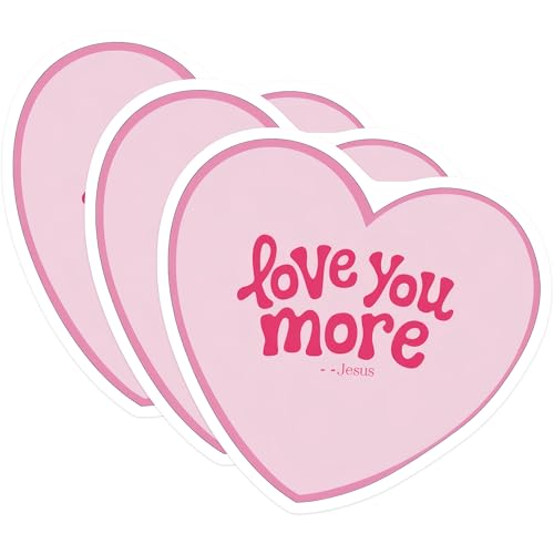 (3 Pack) Love You More Decals - Pink Heart - Jesus Inspired Decals - 3 Inches On Longest Side - Easy Peel & Apply - Made in USA - 3MCS7717