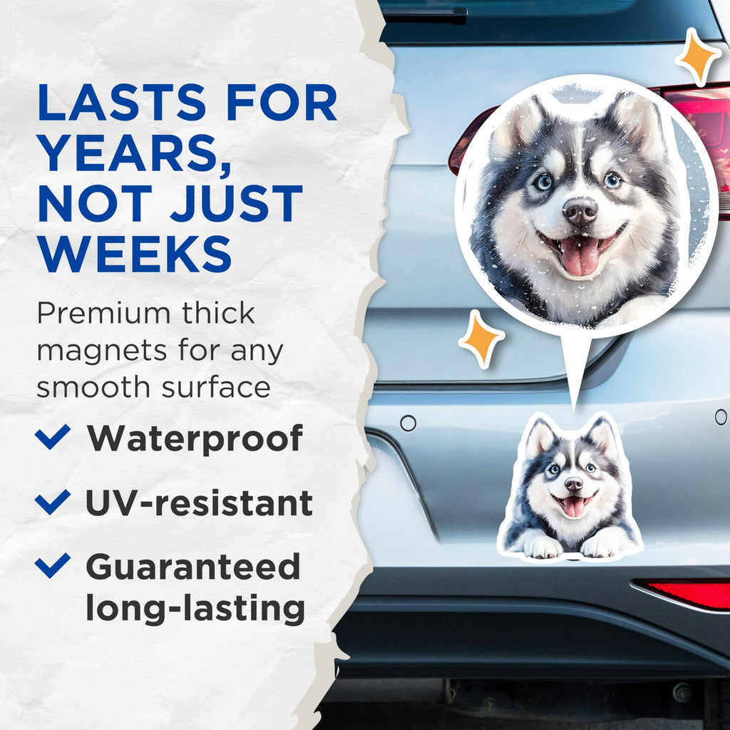 (2 Pack) Husky Dog Magnets - Cute Pet Decor - Refrigerator Magnets - 5" On Longest Side - Premium Magnet - for Cars, Refrigerators, Toolboxes, Lockers - Made in USA - MAG16397