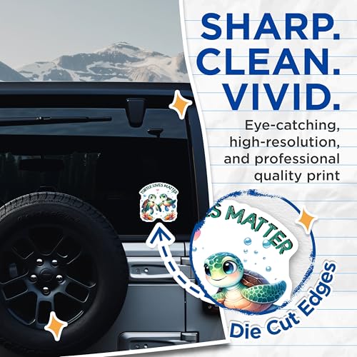 (2 Pack) Turtle Lives Matter Stickers - Environmental Awareness - Cute Sea Turtle - 5" On Longest Side - Sticks to Smooth Flat Surfaces - Made in USA - BMCS7961