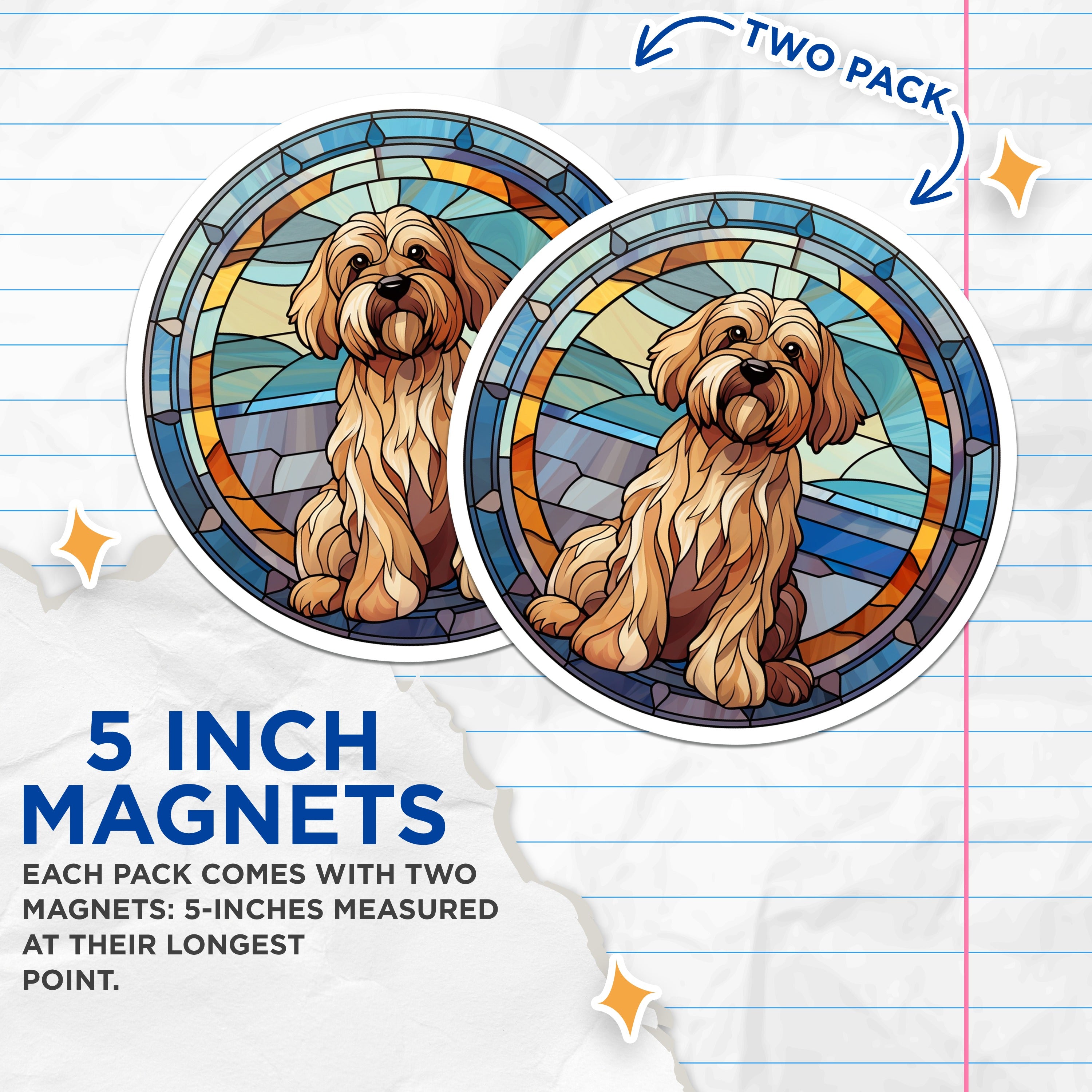 (2 Pack) Doodle Dog Stained Glass Magnets - Pet Lover Refrigerator Magnets - Dog Owner Home Decor Art - 5 Inches On Longest Side - Thick Durable Magnet - Made in USA - MAG38503