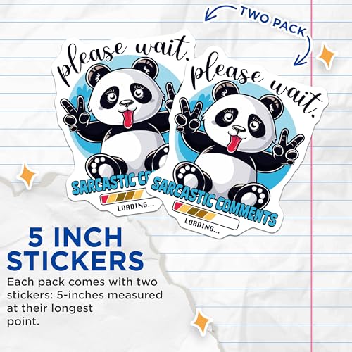 (2 Pack) Please Wait Sarcastic Comments Stickers - Cute Panda - Funny Animal - 5" On Longest Side - Sticks to Smooth Flat Surfaces - Made in USA - BMCS4374