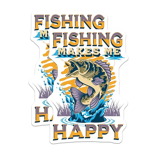 (2 Pack) Fishing Makes Me Happy Magnets - Funny Fishing Magnets - Fisherman Decor Magnets - 5" On Longest Side - for Cars, Refrigerators, Toolboxes, Lockers - Made in USA BMCS3464