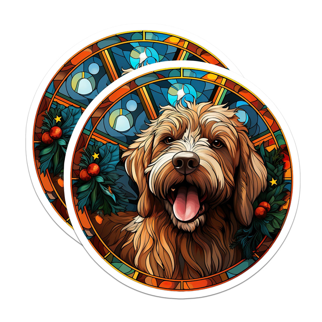 (2 Pack) Goldendoodle Christmas Magnets - Stained Glass Dog Art - Holiday Pet Lover Decor - Winter Kitchen Fridge Magnet - 5 Inches On Longest Side - Thick Durable Magnet - Made in USA - MAG25217