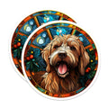 (2 Pack) Goldendoodle Christmas Magnets - Stained Glass Dog Art - Holiday Pet Lover Decor - Winter Kitchen Fridge Magnet - 5 Inches On Longest Side - Thick Durable Magnet - Made in USA - MAG25217