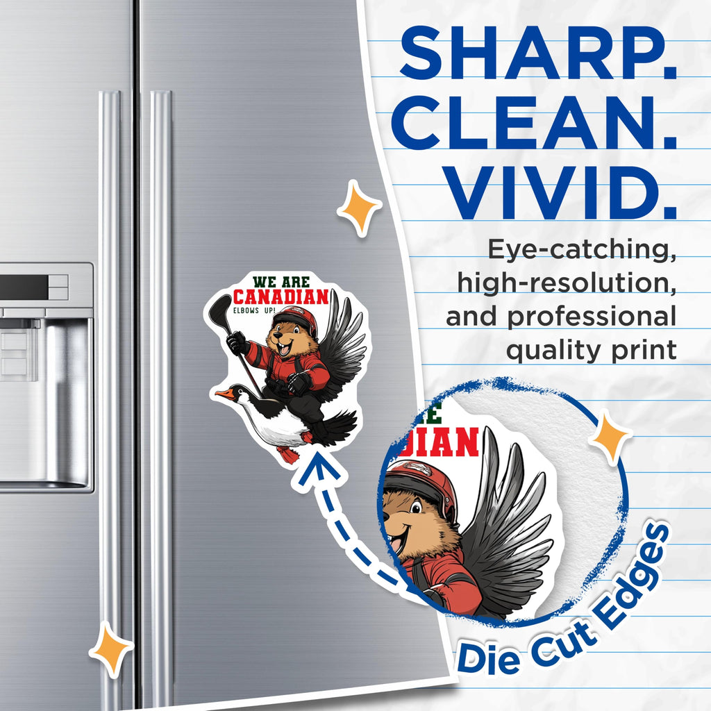 (2 Pack) Canadian Beaver Hockey Magnets - Flying Duck Illustration - Fridge Magnets - 5" On Longest Side - Premium Magnet - for Cars, Refrigerators, Toolboxes, Lockers - Made in USA - MAG17135